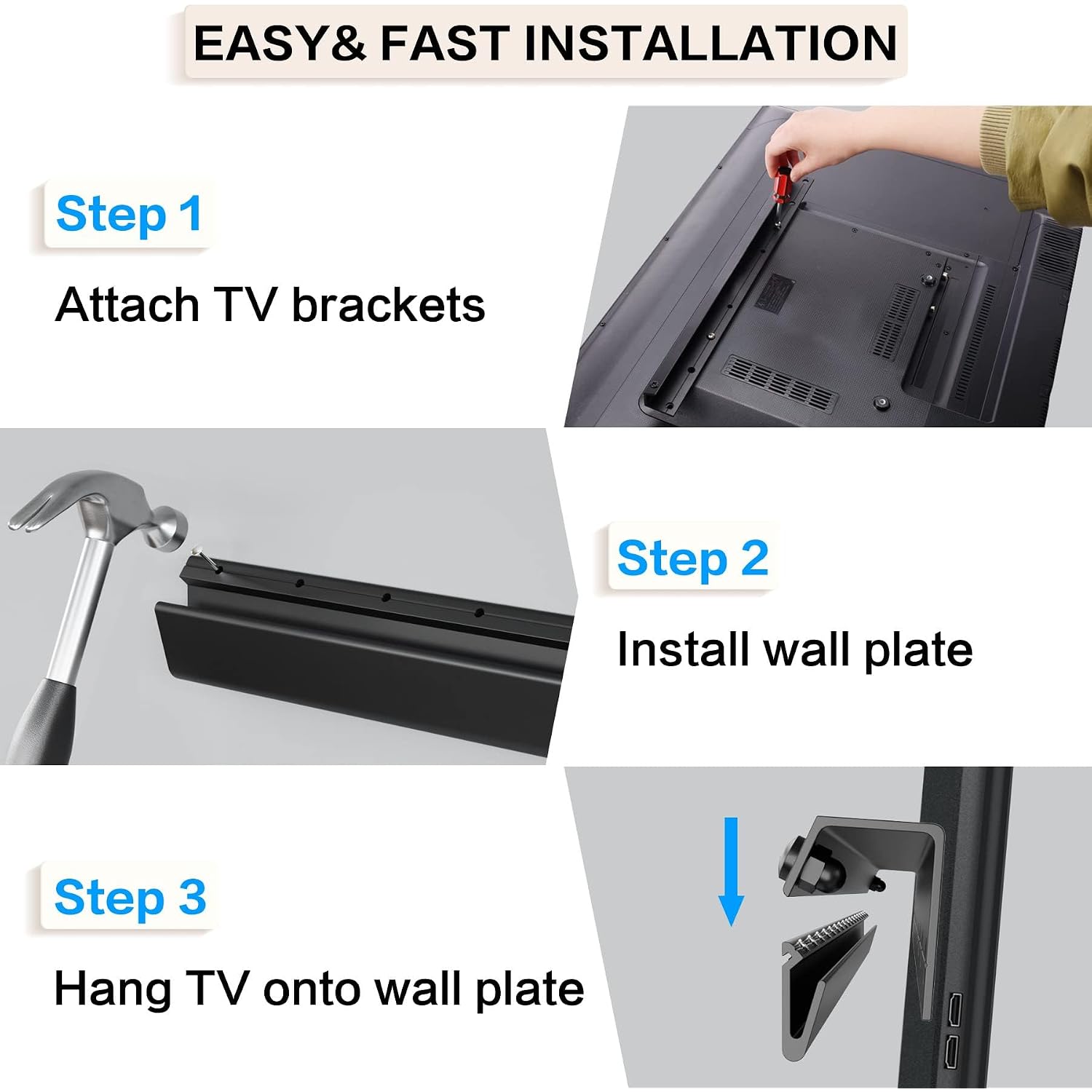 No Drill Drywall Tv Mount, No Stud Tv Wall Mount For Most Brand 22-55 Inch Tvs Up To 100 Lbs, Easy Install No Stud Studless Tvs Wall Mount, Include All Hardware- Level Bubble Meter