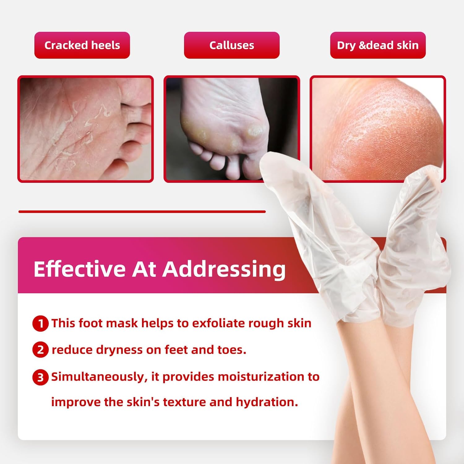 Foot Peel Mask for Dry, Rough Feet – Exfoliating Foot Mask with Fruit Acids, Lavender & Urea – Peeling Socks for Dead Skin & Cracked Heels – Foot Care for Women & Men