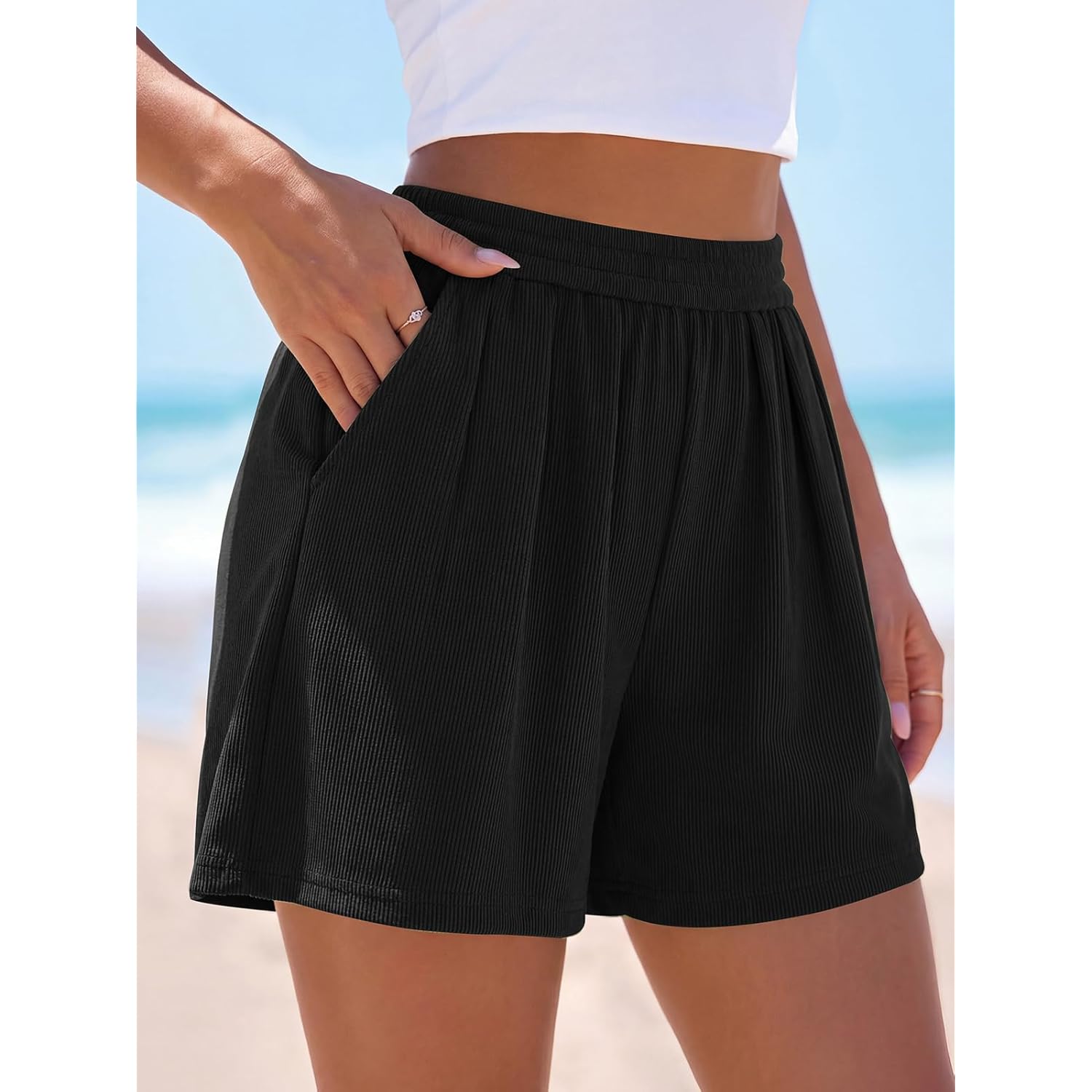 Flowy Summer Shorts for Women High Waisted Wide Leg Knitted Wide Leg Soft Pajama Shorts Women Vacation Outfits
