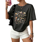 WIHOLL Oversized Tshirts for Women Summer Crew Neck Short Sleeve Graphic Tees Casual Loose Fit Workout Tops 2026 Flower Print Black