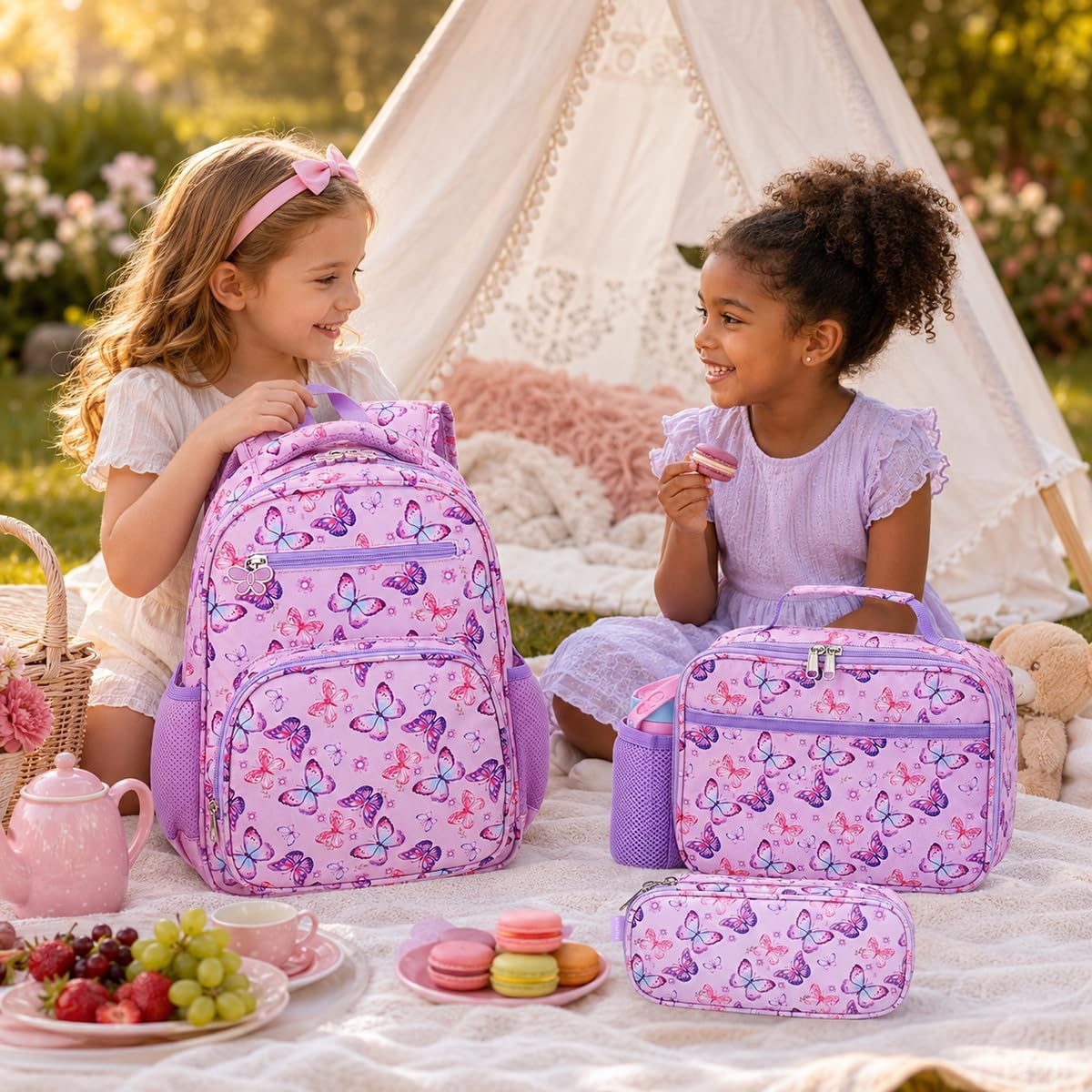 Rhcpfovr Kids Backpack For Girls - Girls Backpack 3-8 Ages Butterfly For Kids 15 Inch School Bookbag For Kindergarten Elementary School Bookbag For Girl 1St 2Nd Grade
