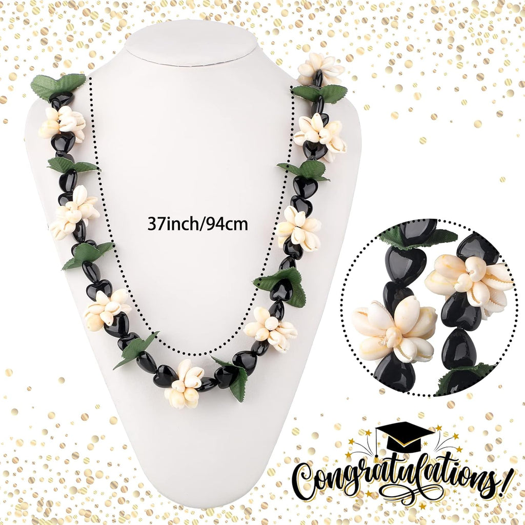 Rtteri Graduation Kukui Nuts Lei Hawaiian Leis with Cowrie Shell Faux Leaf 32'' Adjustable Luau Party Accessories for Men Women