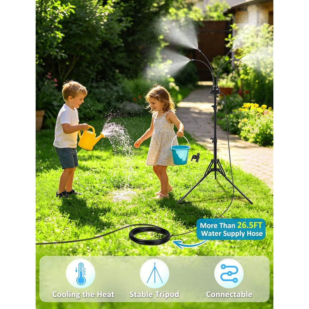 Standing Misters For Outside Patio, Adjustable Height 5.25Ft Misting System For Cooling Outdoor, Portable Water Mister With 26.5Ft Misting Line For Garden, Backyard,Bbq Party Pool Water Playing