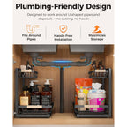 2-Pack 2-Tier Height Adjustable Under Sink Organizer & Storage | Multi-Purpose Storage For Kitchen & Bathroom Cabinet. Large Black Shelf, Height Adjustable Design For Space-Saving.