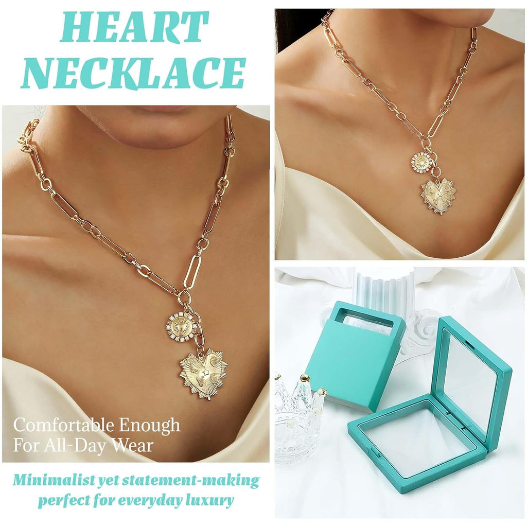 HETICA Chunky Gold-Plated Necklace for Women Heart Pendants Necklace Sun Flower Necklace Fashion Hip Hop Choker Gift