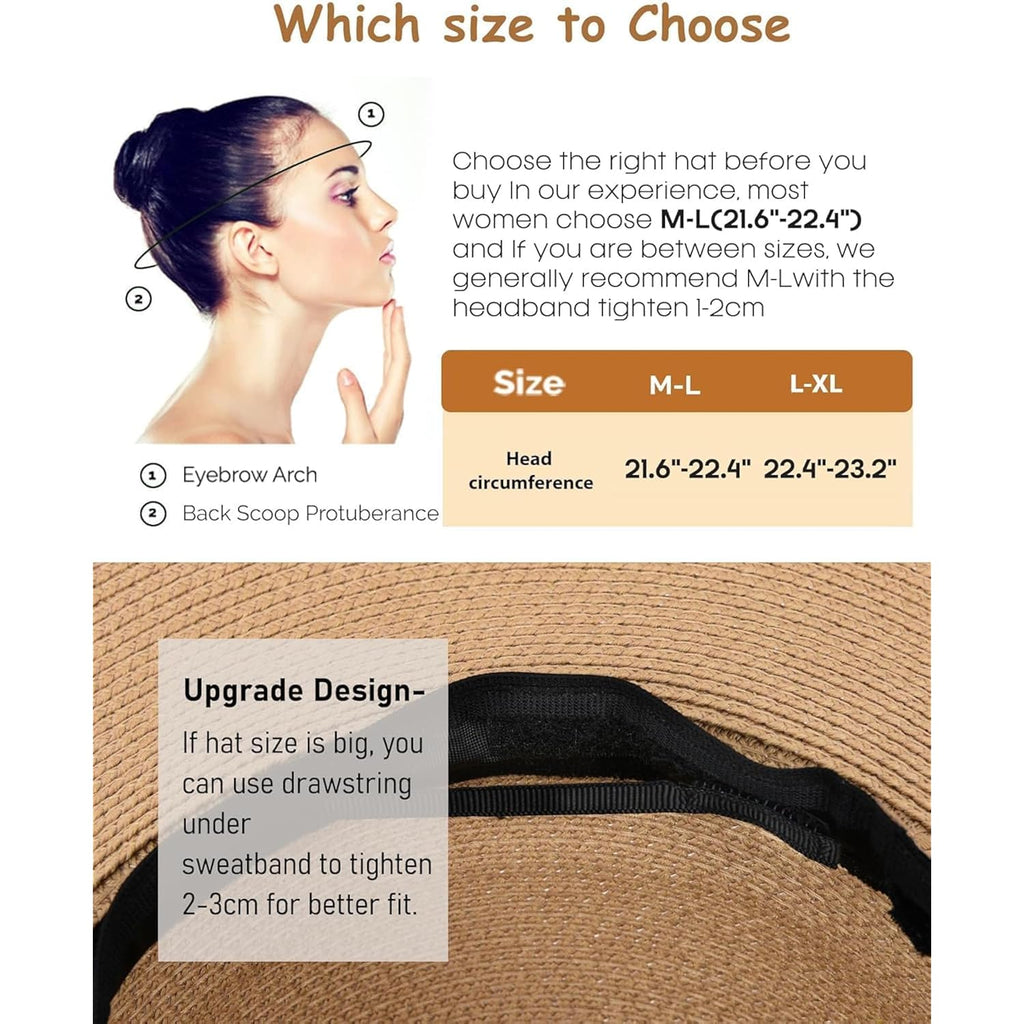 FURTALK Womens Beach Sun Straw Hat UV UPF 80+ Travel Foldable Brim Summer UV Hat