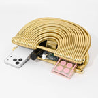 Half-Moon Clutch Purse For Women Wedding Woven Evening Shoulder Bag Top Handle Gold Party Prom Handbag