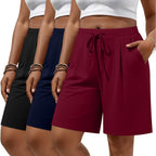 3 Pack Women's Plus Size Bermuda Shorts Casual Knit Drawstring Knee Length Walking Shorts with Pockets
