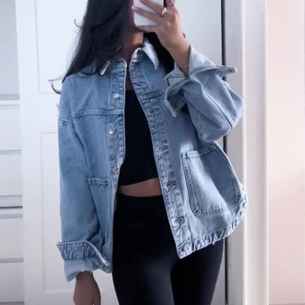 Jean Jackets For Women Trendy Button Up Denim Shirt Jacket Oversized Long Sleeve Coat Fashion Clothes With Pockets