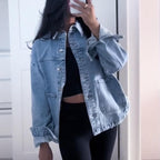 Jean Jackets For Women Trendy Button Up Denim Shirt Jacket Oversized Long Sleeve Coat Fashion Clothes With Pockets