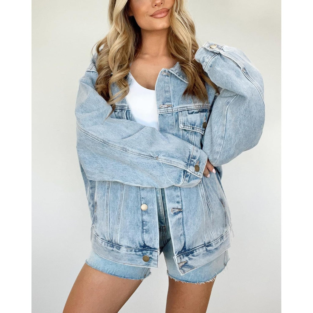 Women'S Oversized Jean Jacket Long Blue Denim Jacket Long Sleeve Button Down Trucker Jacket Shacket Fall Coats