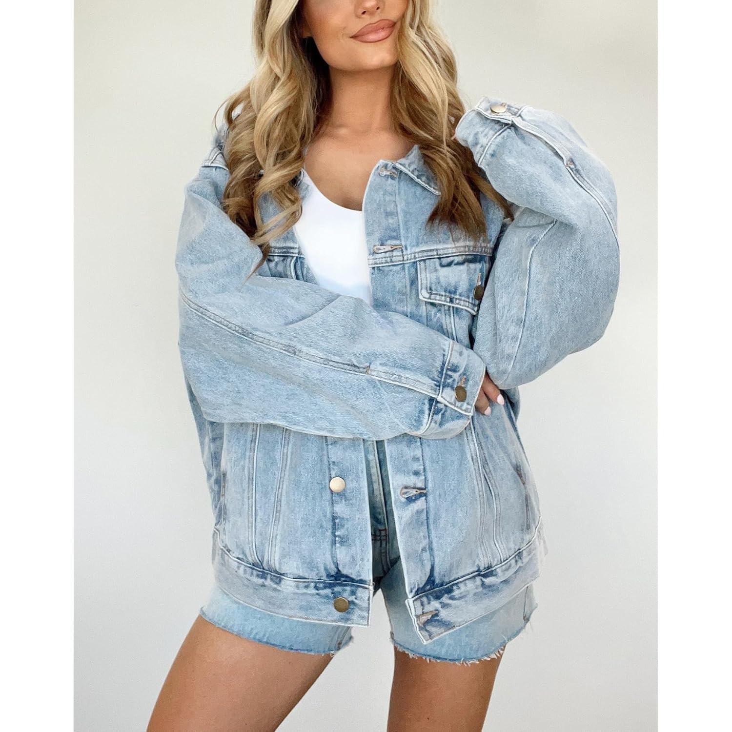 Women'S Oversized Jean Jacket Long Blue Denim Jacket Long Sleeve Button Down Trucker Jacket Shacket Fall Coats