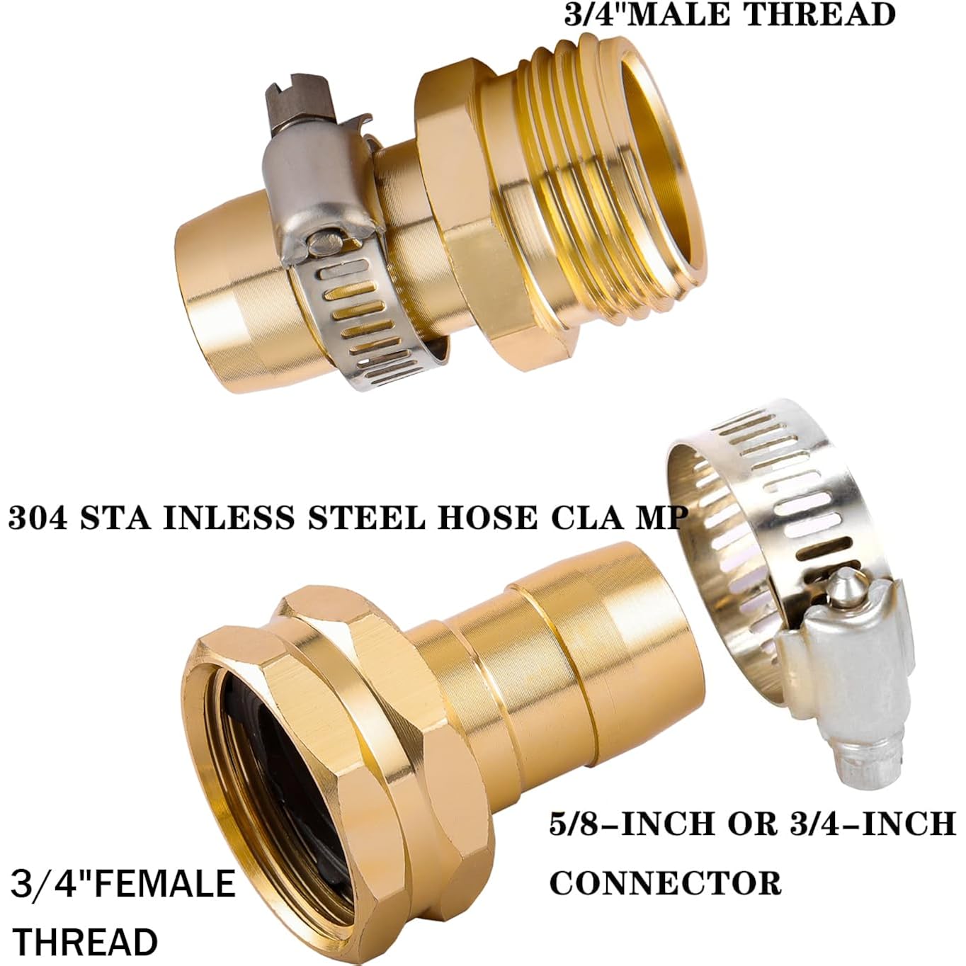 Garden Hose Repair Connector Kit, Fit For 3/4" Or 5/8" Garden Hose Fitting | 5 Set Male And Female Hose Adapter, Water Hose Repair Kit With Clamps