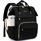 Lovevook Laptop Backpack For Women With Giant Tumbler Holder Pocket,15.6 Inch Waterproof Travel Backpack Purse Computer Laptop Bag,Professional Work College Nurse Teacher Backpack Casual Daypack,Black