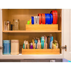 Large Bamboo Food Container Lid Organizer For Kitchen Cabinet | Adjustable Slots - Premium Bamboo, Pretty Color - Sturdy Versatile Caddy For Snack, Spice In Drawer - Anti-Skid Silicone Pads
