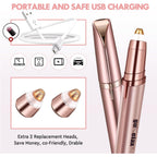 Eyebrow Trimmer for Women, Rechargeable Eyebrow Hair Remover, Painless Electric Razor with 2 x Replacement Heads, Eye Brow and Face Epilator Hair Removal (Rose Gold)