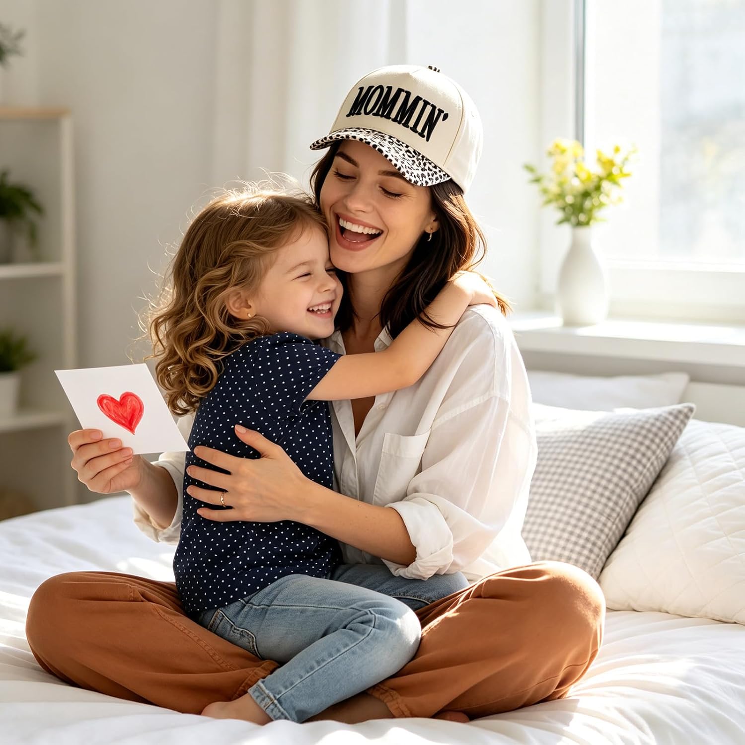 Womens Trucker Hat|Best Mom Ever Embroidery Adjustable Hat for Women from Daughter Son Beige/Leopard Print3