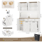Hostack 71" Kitchen Pantry With 12.5 Gallon Double Trash Can Cabinet, White | Farmhouse Garbage Can Cabinet With Pull Out Trash Can Storage, 47"W Kitchen Hutch With Hidden Garbage Storage For Dining Room