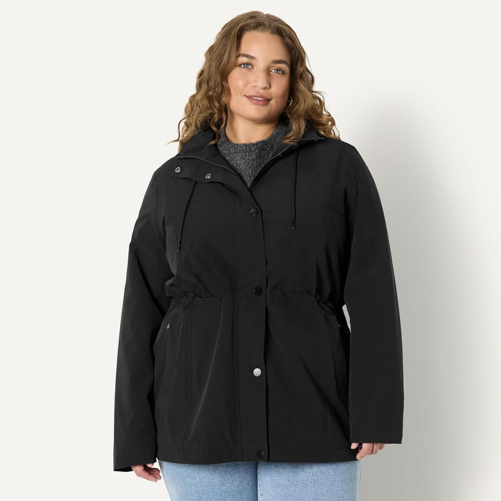 Amazon Essentials Women's Relaxed-Fit Lightweight Waterproof Long Hooded Rain Jacket