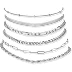 Besteel Ankle Bracelets for Women Waterproof - 14K Gold Plated Non Tarnish Layered Cuban Link Chain Rope Figaro Herringbone Anklets Set Plus Size Anklet Summer Foot Jewelry Gift Adjustable 8-12 Inch