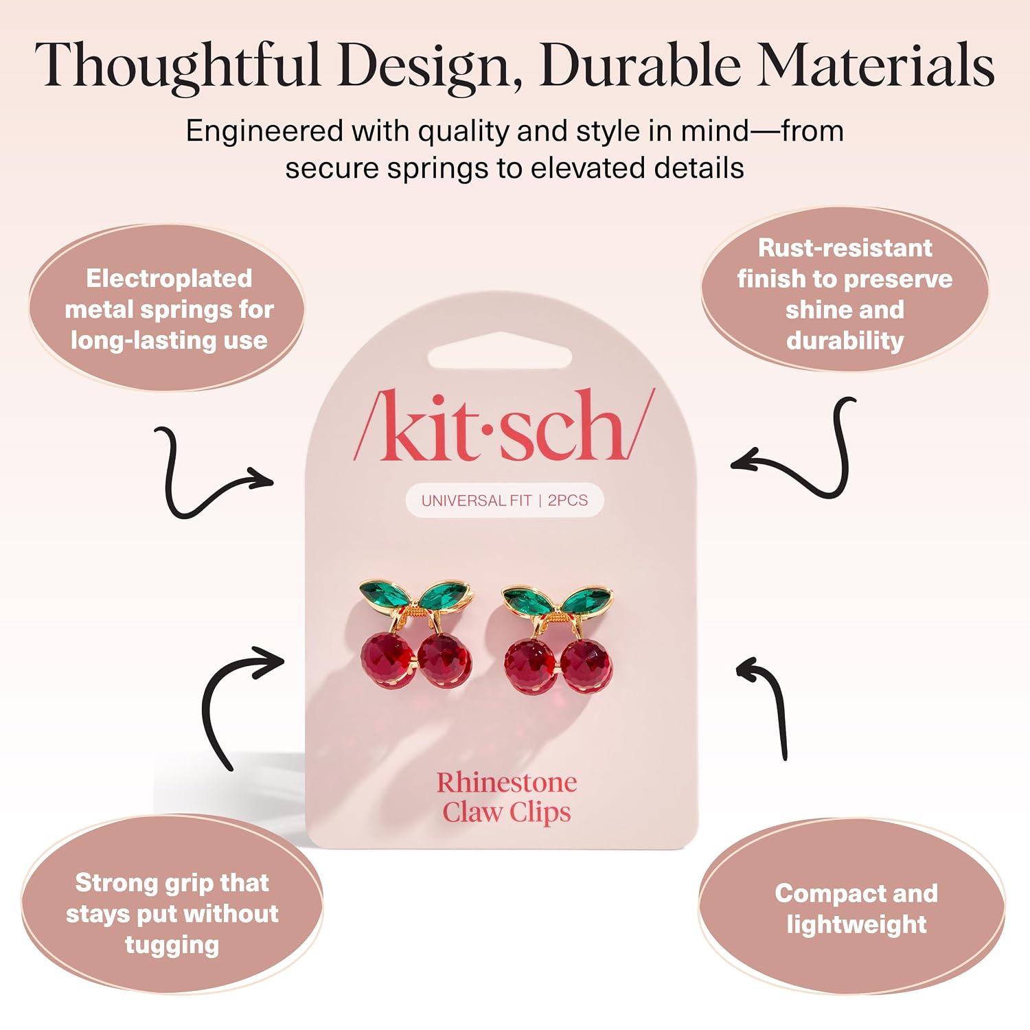 Kitsch Cherry Small Hair Clips For Women – Rhinestones Small Claw Clips | Electroplated Metal Springs And Anti-Rust Finish | Strong Hold For Updo And Cute Half Up Styles - 2Pcs