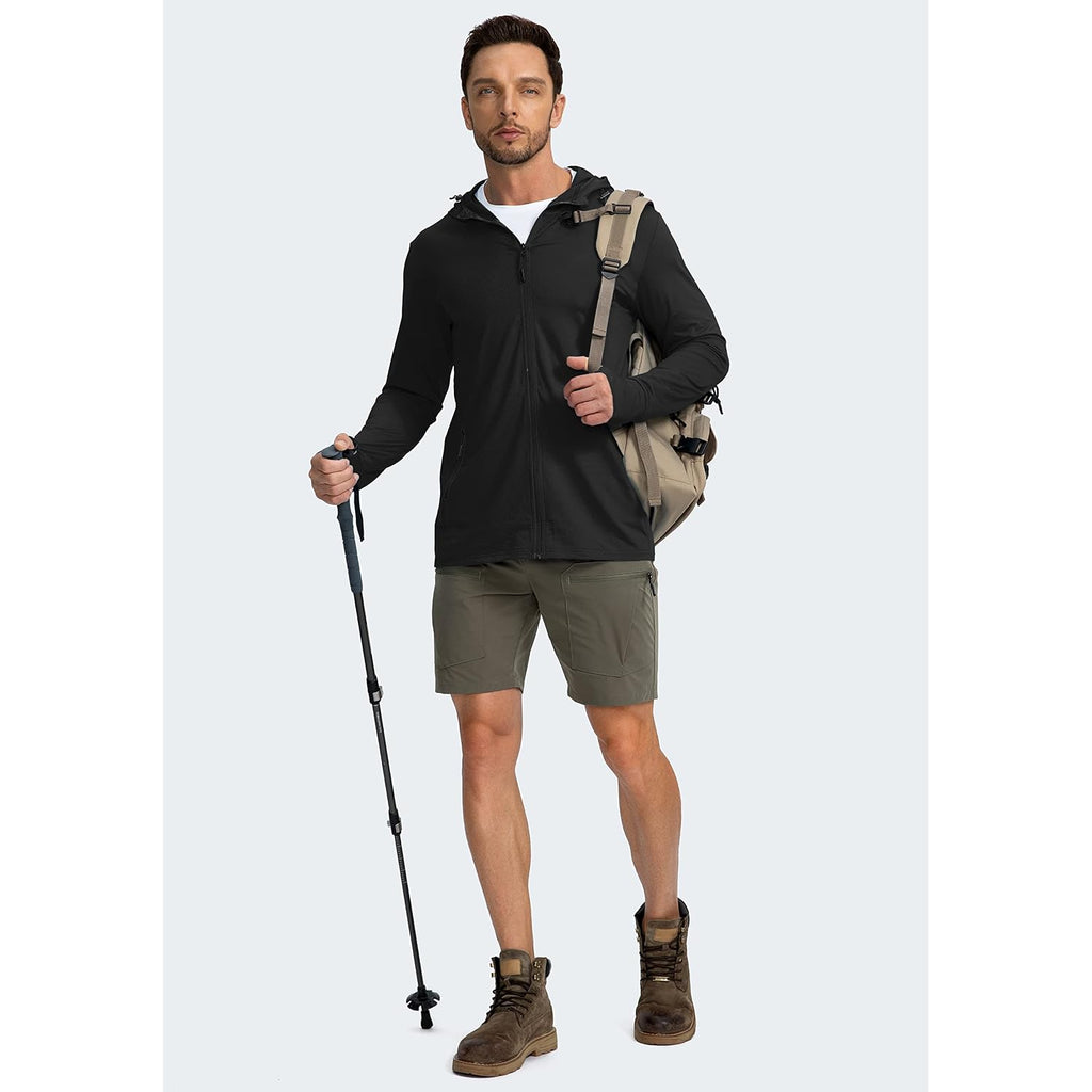 Men'S Upf 50+ Light Jacket Full Zip Sun Protection Hoodie Long Sleeve Sun Shirts For Men Hiking Fishing Zip Pockets