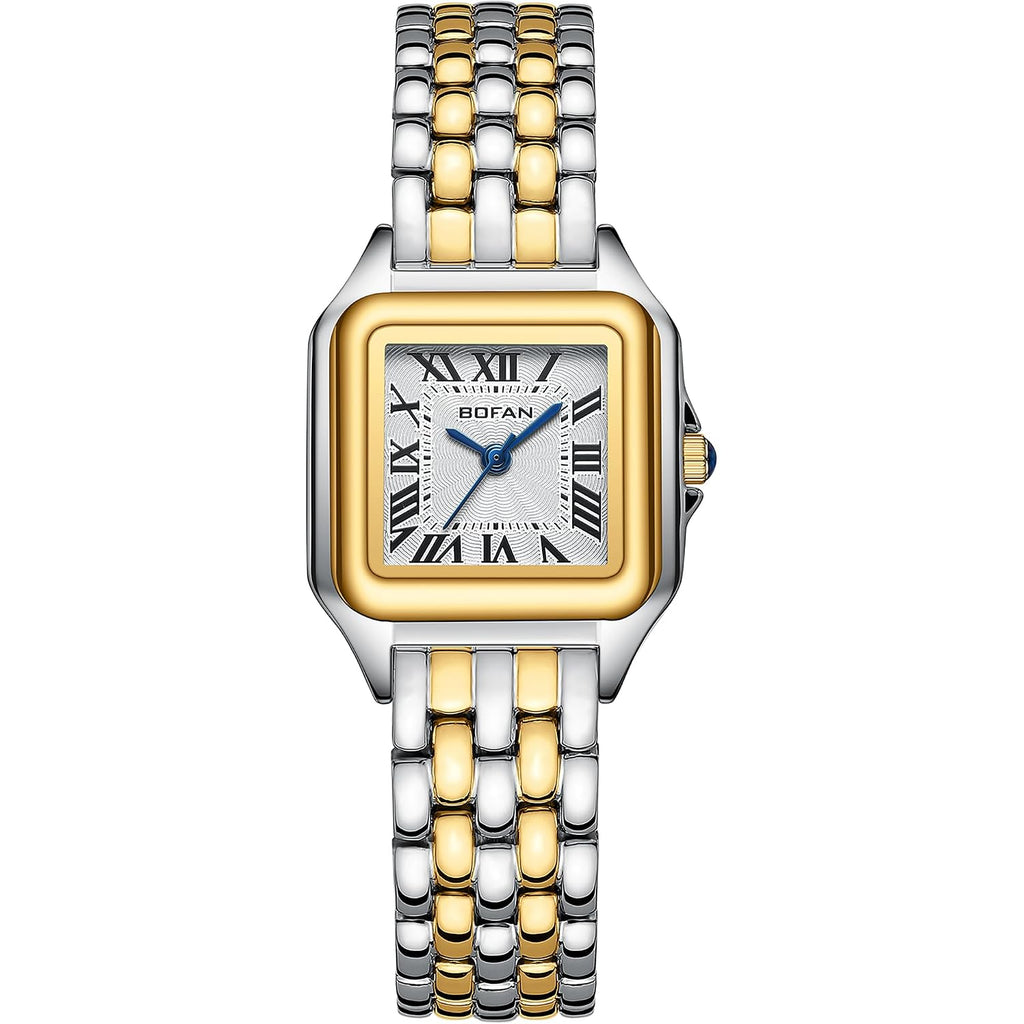 Bofan Small Gold Watches For Women Easy Reader Ladies Quartz Wrist Watch With Stainless Steel Band,Roman Dial,Water Resistant,Bracelet Adjuster Included