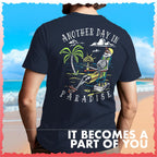 Salty Bones Another Day In Paradise Tropical Beach Graphic T-Shirt, 100% Ringspun Cotton, Classic Fit,Printed In Usa