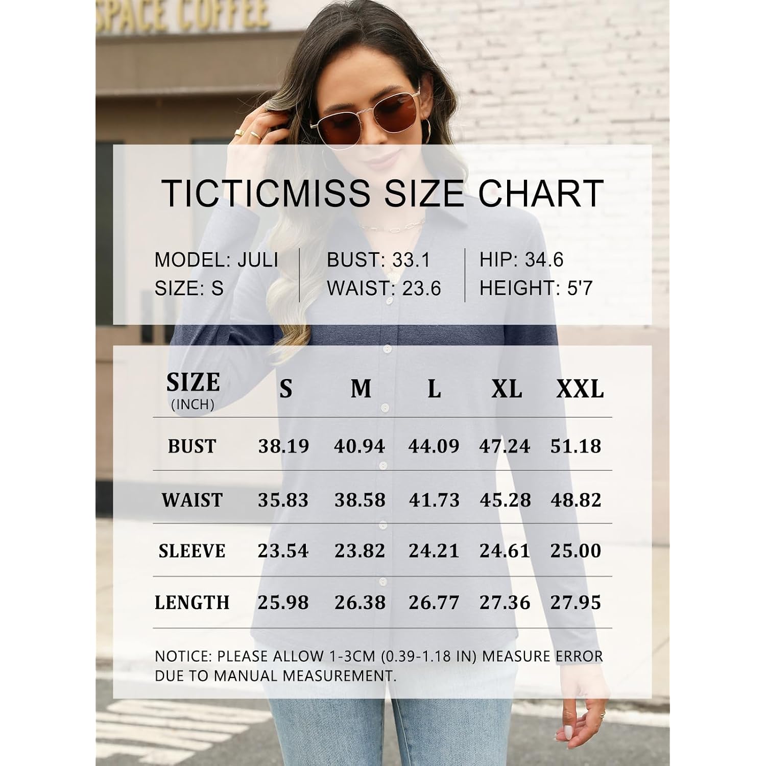 Ticticmiss Womens Long Sleeve Tops Button Down Shirts Dressy Casual Fall Tops Trendy Tunic Tops Business Casual Outfits