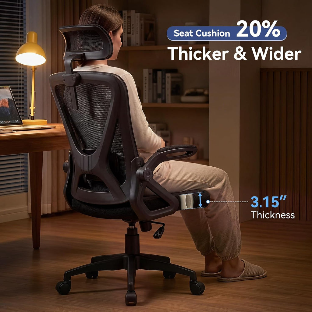 Mesh Office Chair With Adjustable Lumbar Support, Ergonomic High Back Desk Chair With Headrest, Swivel Rolling Computer Chair For Home Office (Black)