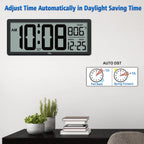 14.5'' Large Digital Wall Clock Battery Operated With Jumbo Numbers, Temperature And Date - Easy To Read And Set, Auto Dst