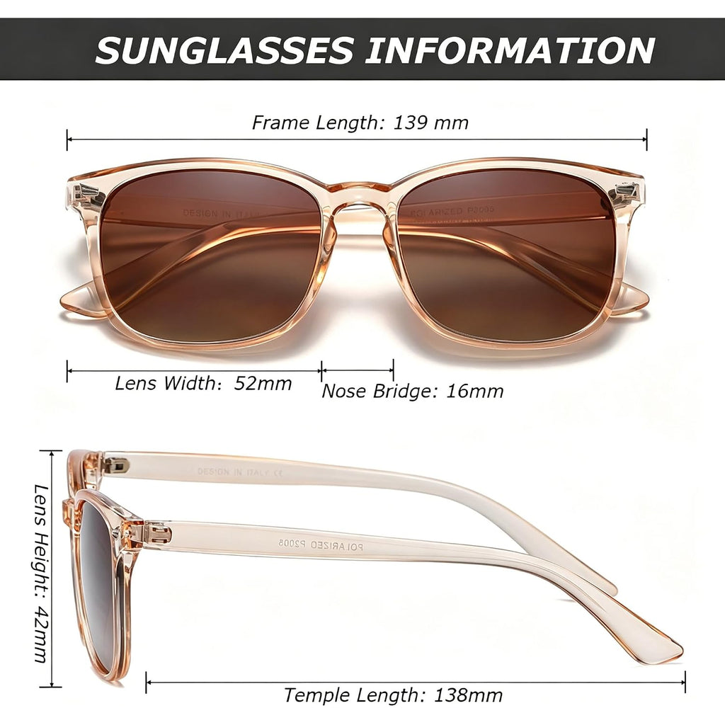 Polarized Sunglasses for Women Classic Retro Style UV400 Protection A3 Brown/Brown+transparent Brown(2 Pack)