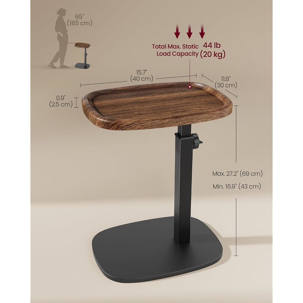 Vasagle C Side Table Adjustable Height, Couch Sofa Table, End Table, Tv Tray For Small Spaces, 11.8 X 15.7 X 27.2 Inches, For Living Room, Bedroom, Walnut Brown And Ink Black Ulet363M101