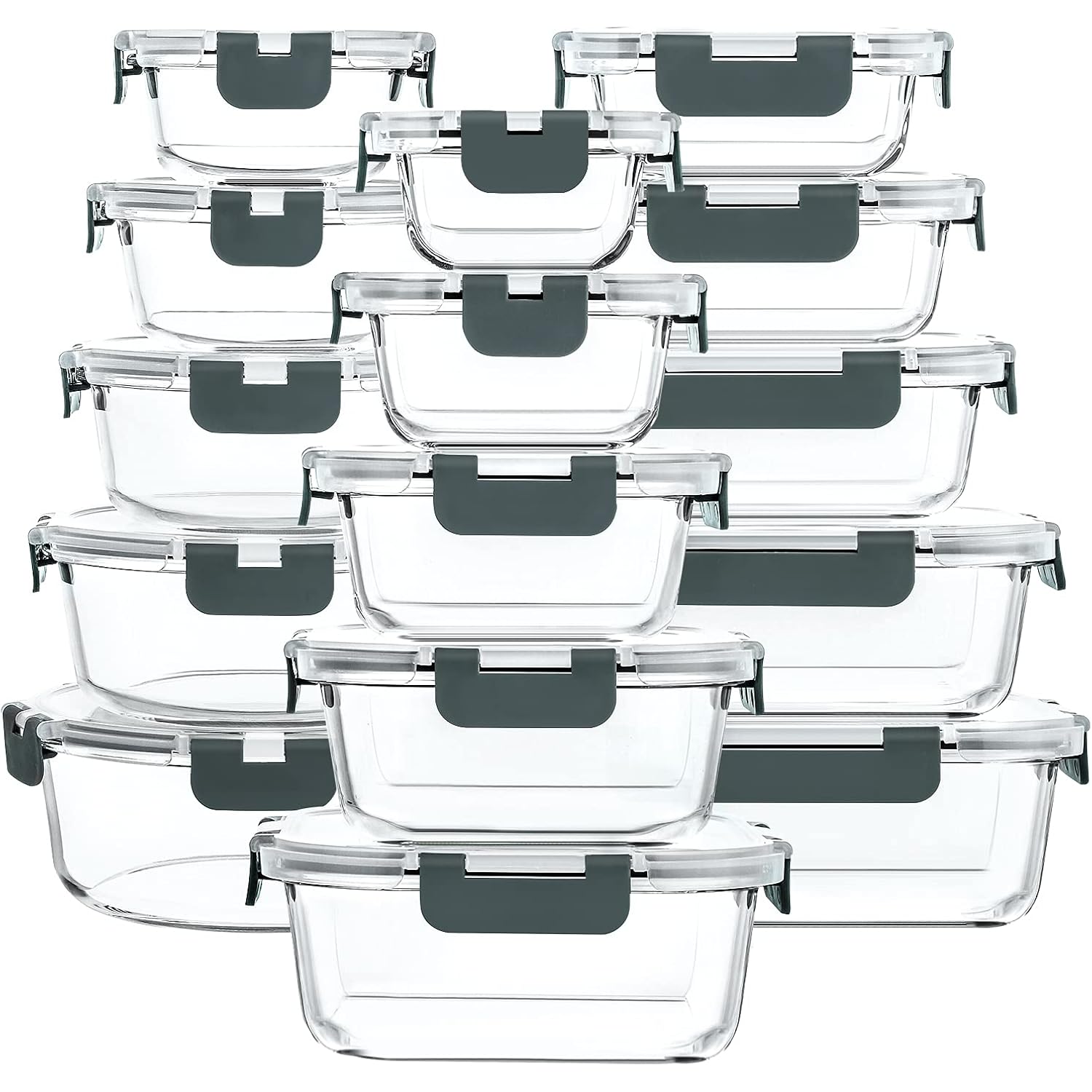 M Mcirco 30 Pieces Glass Food Storage Containers With Snap Locking Lids,Glass Meal Prep Containers Set - Airtight Lunch Containers, Microwave, Oven, Freezer And Dishwasher