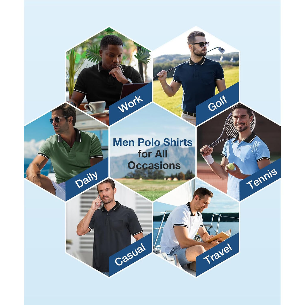Geek Lighting Men'S Polo Shirts With Pocket 5 Pack