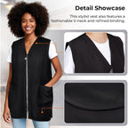 Noverlife Glitz Rhinestone Closure Stylist Vest, V-Neckline Baber Smock Zip Up Vest With 2 Front Pockets For Hair Salon