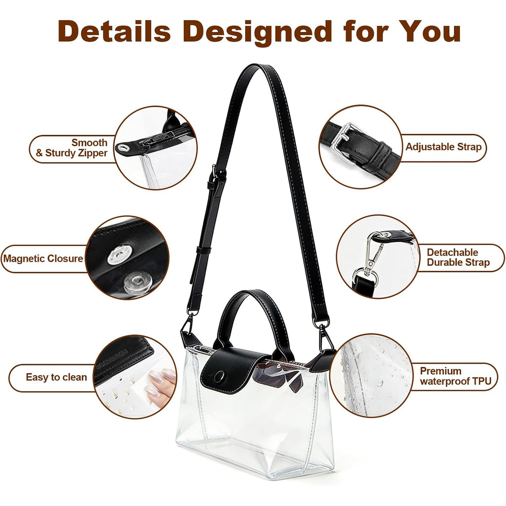 Clear Bag for Stadium Events, Small Crossbody Purse for Concerts, Sports Events World Cup, Durable Waterproof