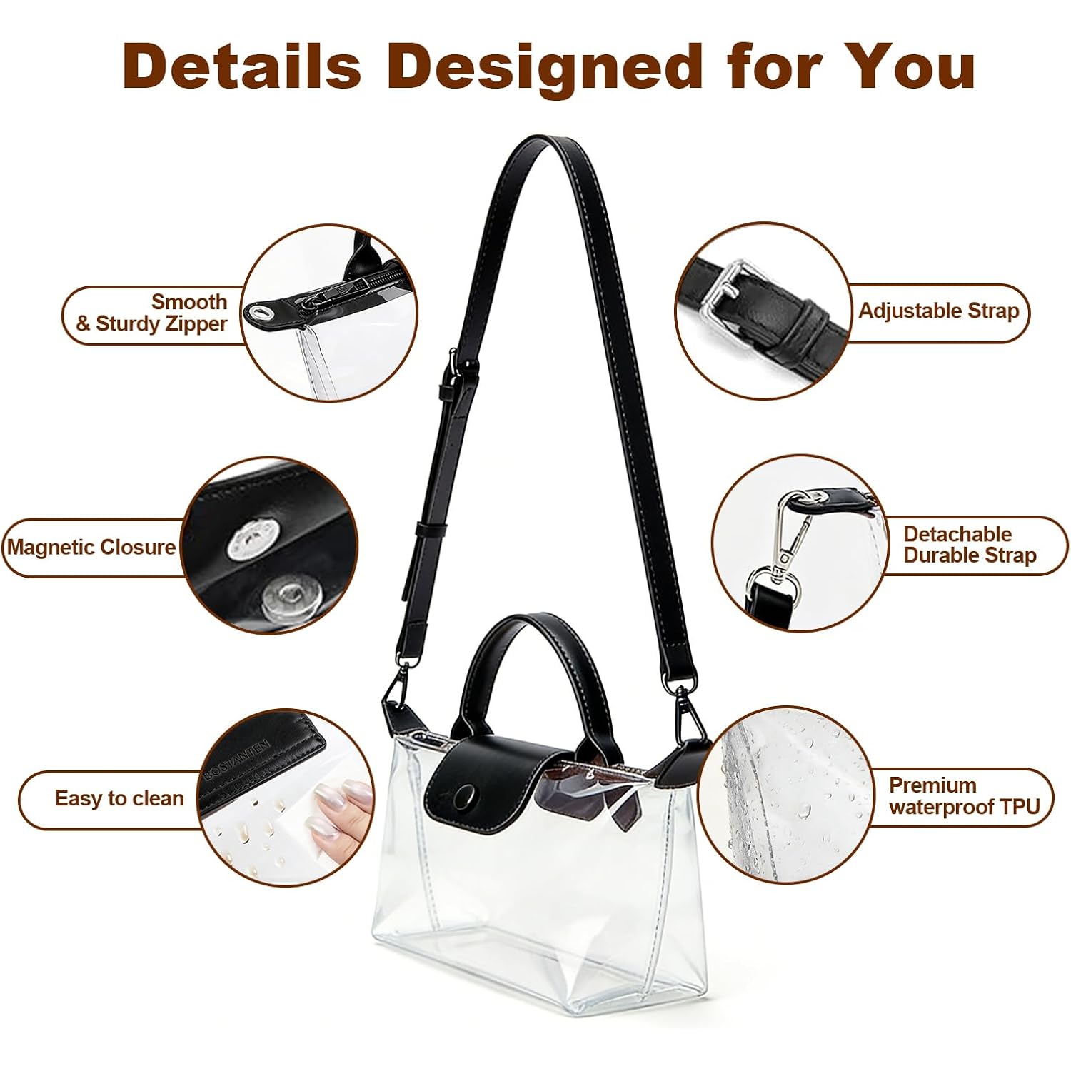 Clear Bag for Stadium Events, Small Crossbody Purse for Concerts, Sports Events World Cup, Durable Waterproof
