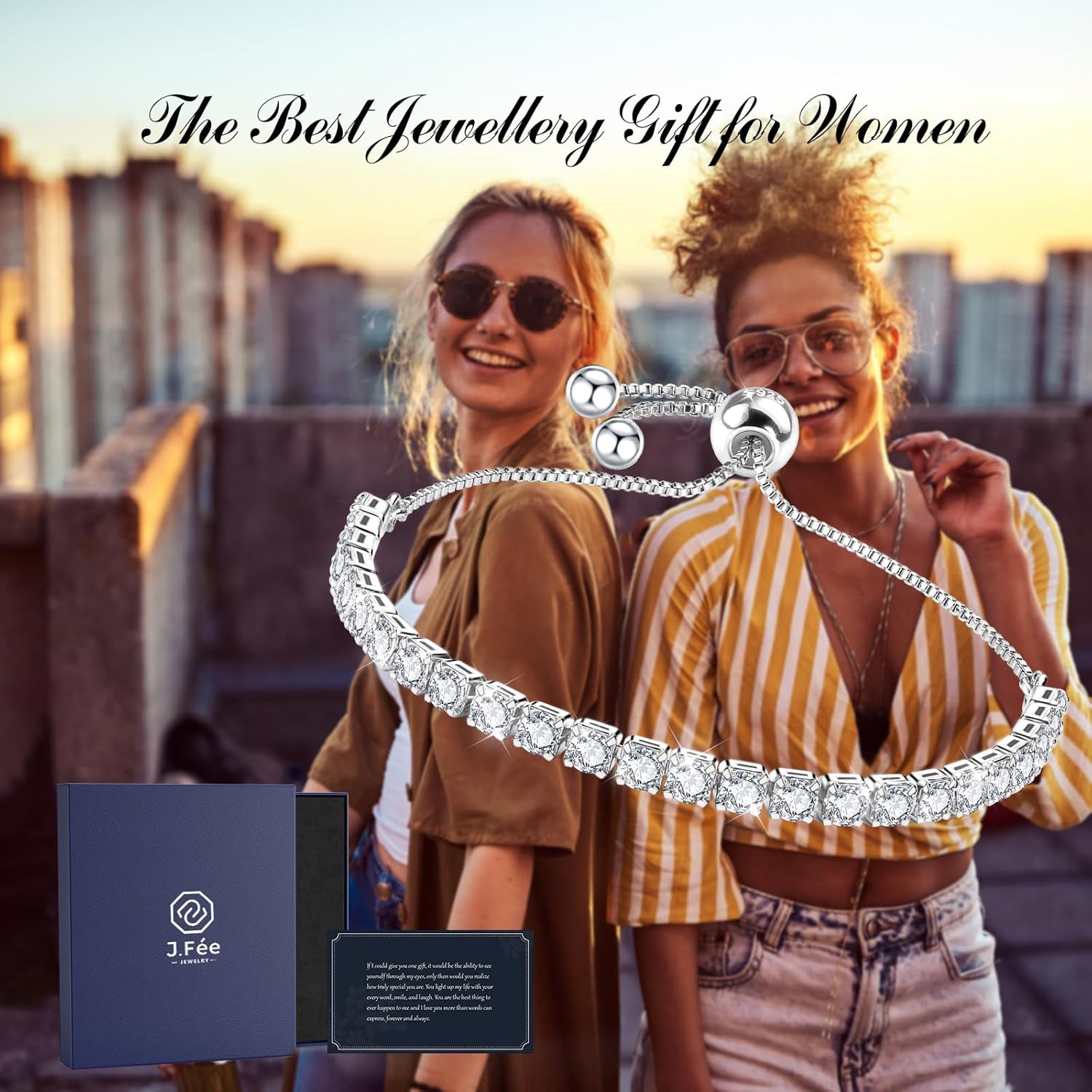 J.Fée Silver Bracelet, S925 Tennis Bracelet with Sparkling 5A Cubic Zirconia Silver Bracelets for Women Adjustable Bracelet for Women Bracelets Womens Bracelet Women Gifts for Women Mom