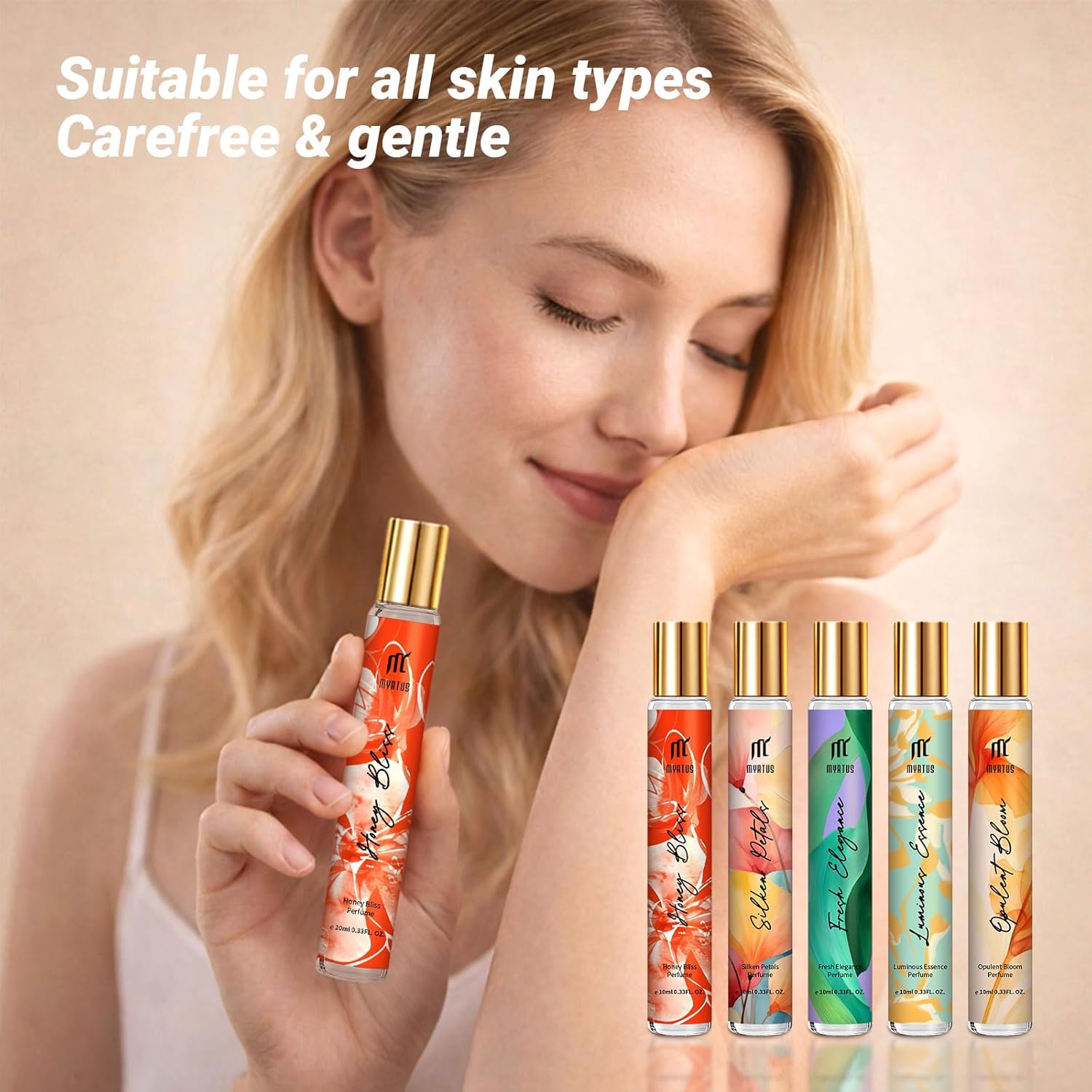 Unisex Perfume Roll On, 0.33 fl. oz Eau de Parfum, Long Lasting Powdery Woody Fragrance Gift for Women, Mother, Wife, Girlfriend, Office & Day Scent
