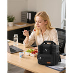 Hotor Lunch Box For Men & Women - Double-Layer Insulated Lunch Bag With Leakproof Liner, Portable Cooler For Work, Travel, Or Picnic, Black, 12L, 11.1" X 9.7" X 6.7"