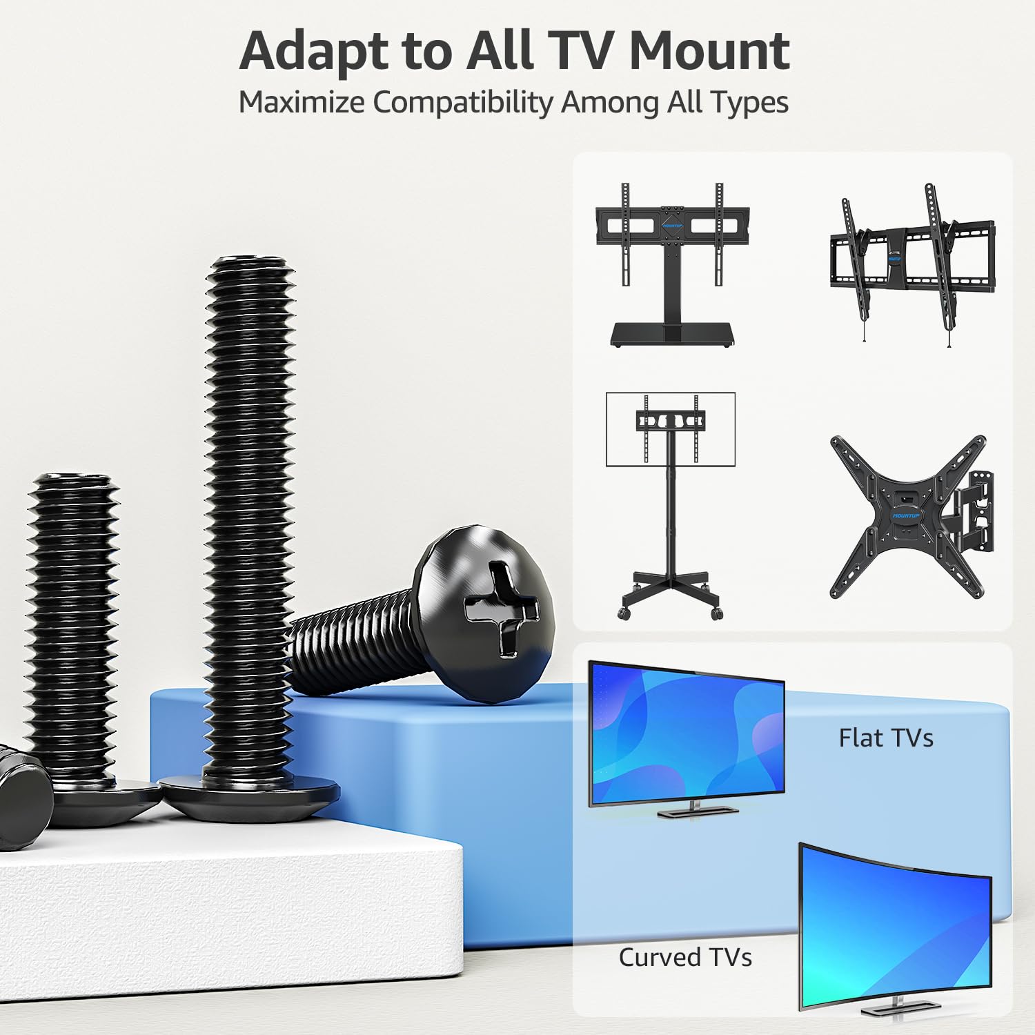 Mountup Universal Tv Mounting Hardware Screw Kit With Box - M4 M5 M6 M8 Screws, Spacers & Washers For Most Led Lcd Oled 4K Tvs, Replacement Screws For Tvs/Monitor Mounting Up To 80 Inches, Mu0041