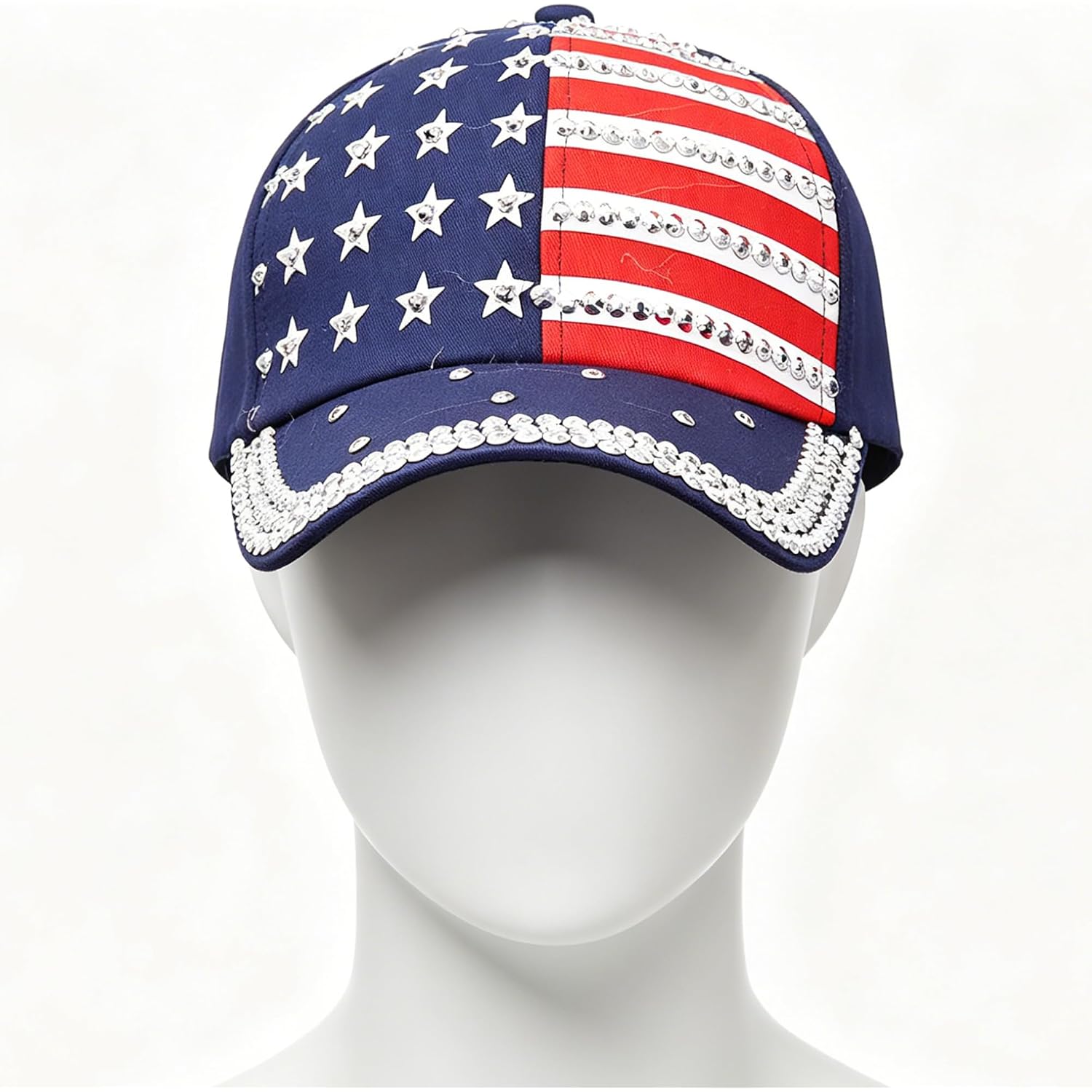 Rhinestone American Flag Baseball Cap Women Men 4th of July Patriotic Trucker Cap Sparkly USA Flag Hip Hop Hat Navy-largeflag-bb
