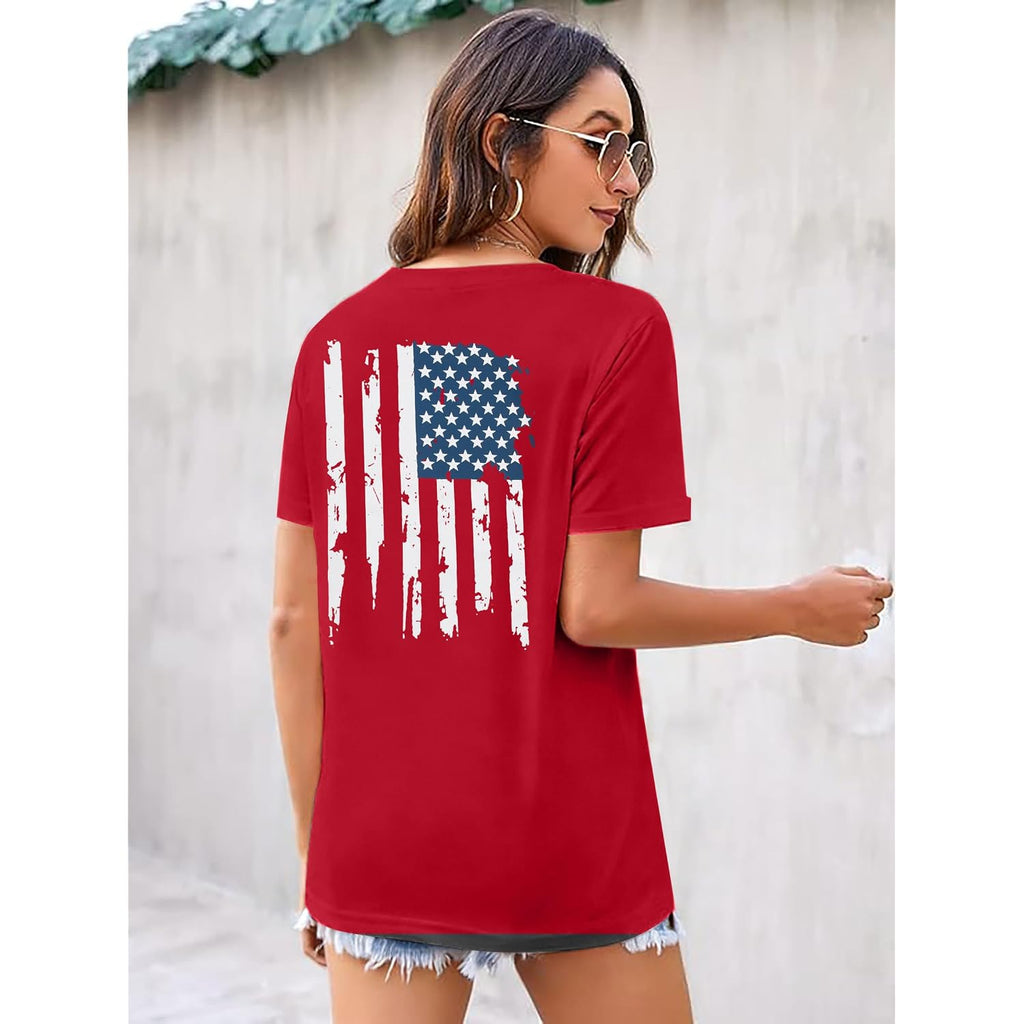 ALLTB 4th of July Shirt Women Loves Jesus and America Too Shirts Patriotic Tshirt Christian Short Sleeve Tee Top