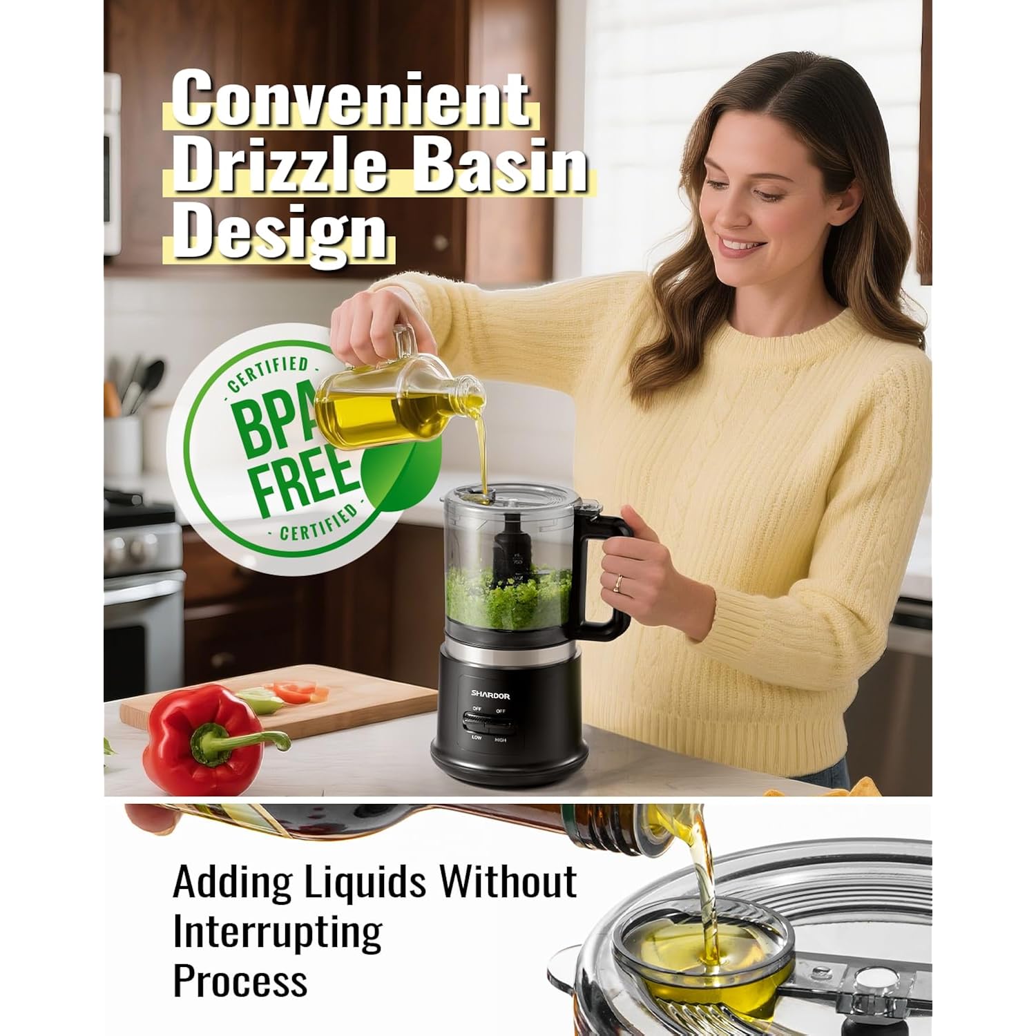 Food Chopper, 4 Cup Mini And Fast Food Processor, Electric Meat Grinder With 2 Speed, 4 Stainless Steel Blades, And Whisk, 400W Power For Chopping, Mixing, Emulsifying, Puree And Whisking, Bpa-Free