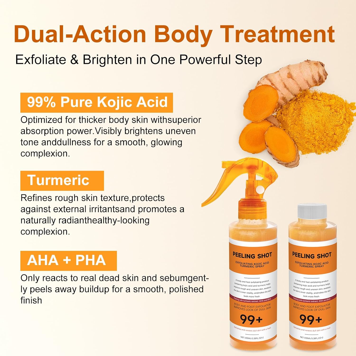 Body Keratin Care Kojic Acid Turmeric Spray: Gentle Body Peel Mist To Help Remove Dead Skin And Improve Rough Texture, Suitable For All Skin Types (2 Pack) -S, 200Ml - A