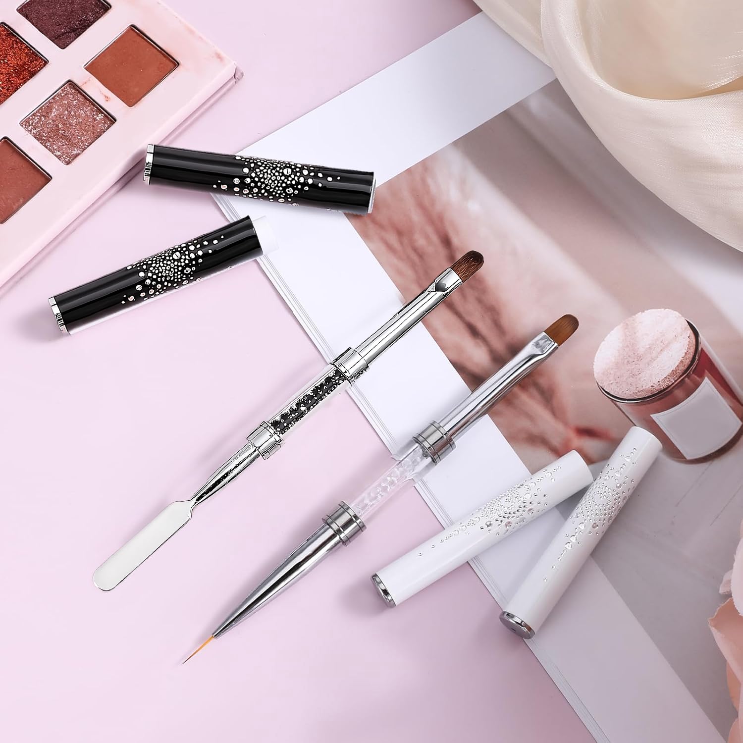 2PCS Dual-Ended Nail Art Brushes Set – Gel Nail Brush, Spatula & Liner Brush – Nail Art Tools for Builder Gel, Nail Polish Application, DIY Manicure & Salon Use
