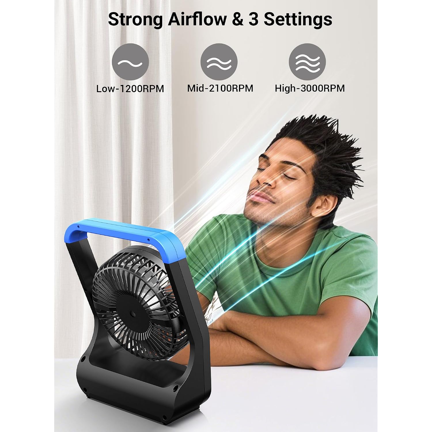 Gazeled Battery Operated Fan, Camping Fan Battery Powered, Super Long Lasting, 5'' Portable D-Cell Battery Powered Desk Fan With Timer, 3 Speeds, Quiet, 180° Rotation, For Office,Bedroom,Outdoor, F24