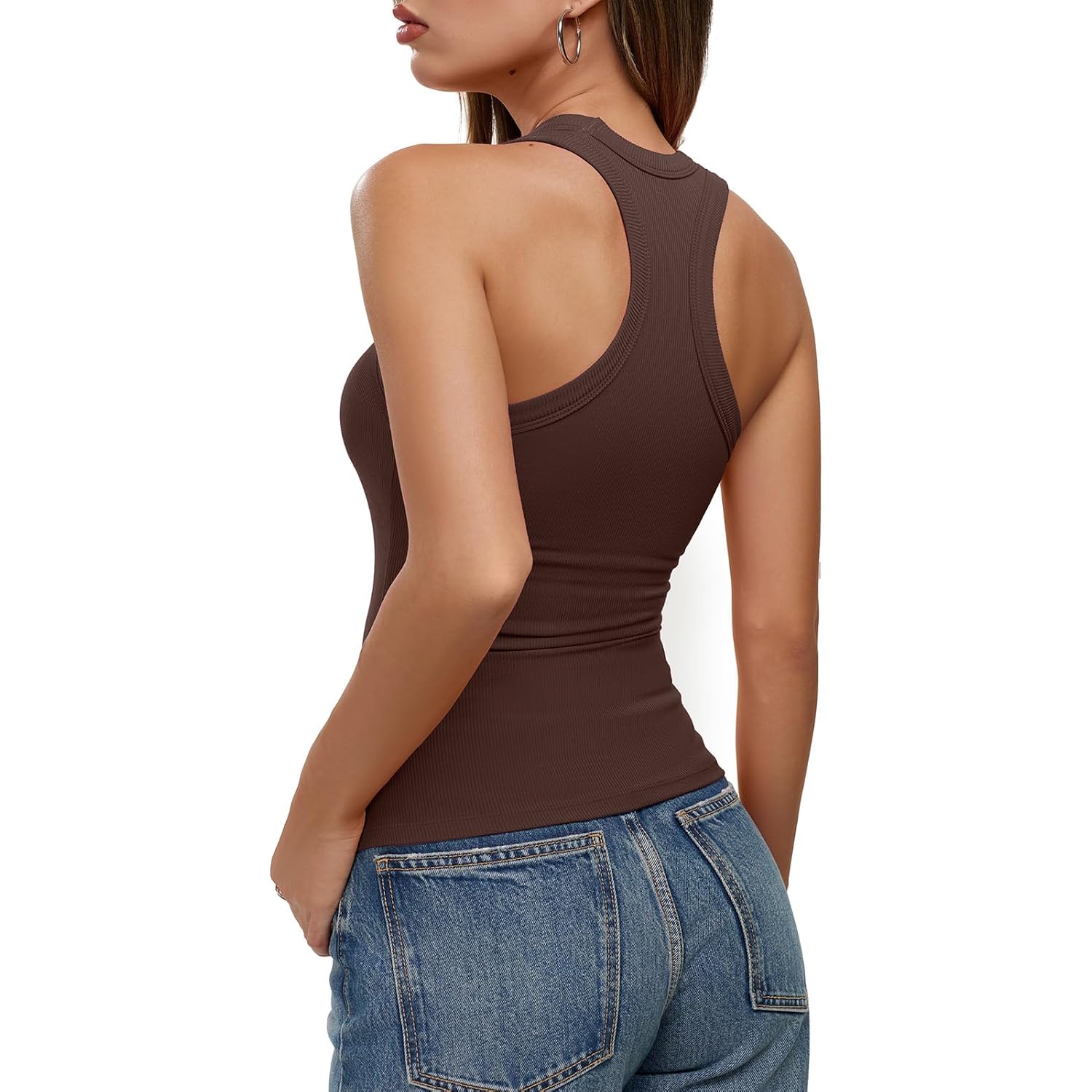 Reoria Built In Bra Tank Tops For Women Summer Sleeveless Racerback Square Neck Casual Basic Ribbed Tops 2026
