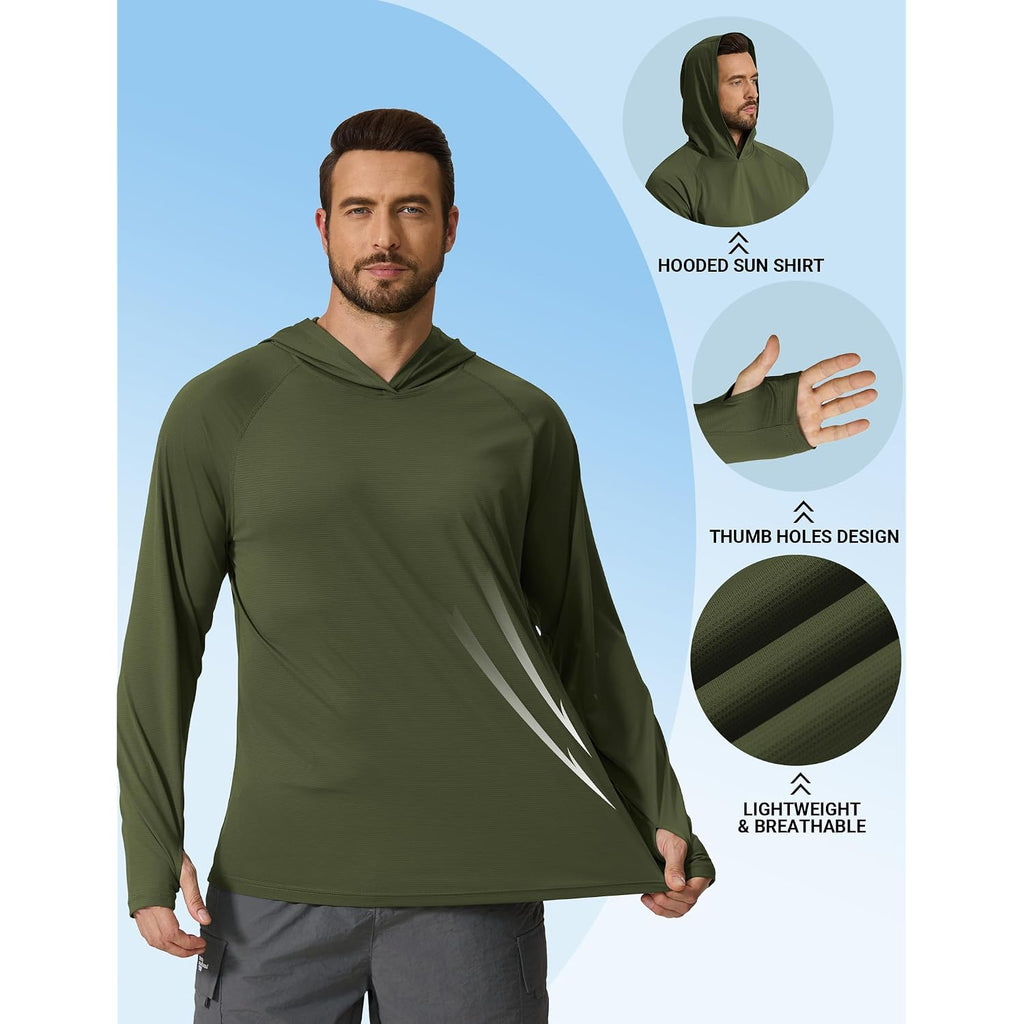 Coofandy Men'S Spf 50+ Sun Shirts Long Sleeve Rash Guard Thin Summer Hoodie Sun Protection Fishing Shirt With Thumbhole